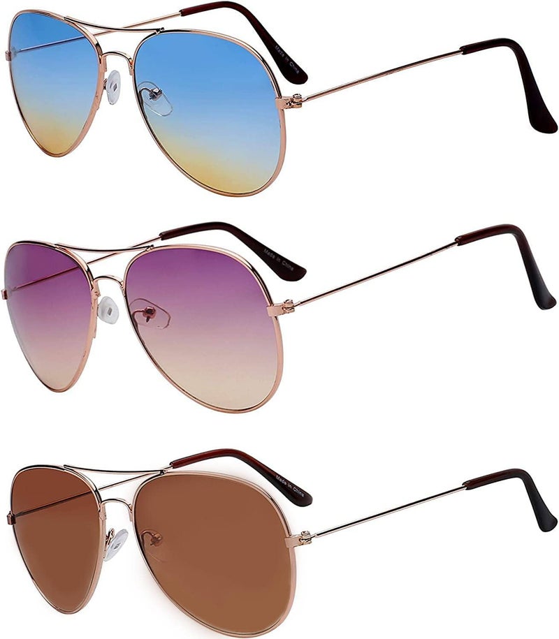 OWL Classic Aviator Style Sunglasses Brown Color Lens Bronze Color Frame UVB Protection 3 Pairs - Image 1
